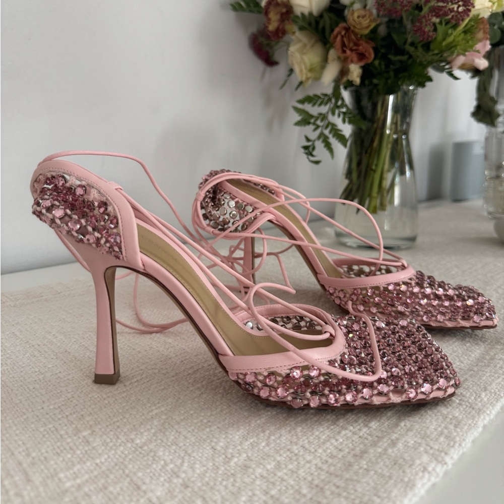 BOTTEGA VENETA Stretch Sandal Web Sparkle Camellia Size 39 - Picture 11 of 16